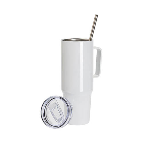 Tazza da viaggio in acciaio inox da 1080 ml con coperchio e cannuccia per sublimazione - bianco