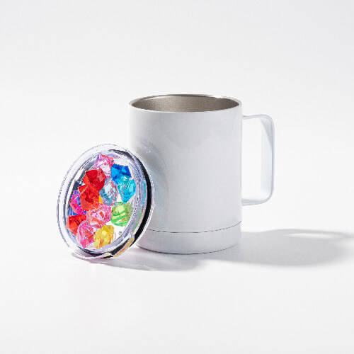 Tazza da caffè da 300 ml per sublimazione - bianca, coperchio con ghiaccio colorato artificiale