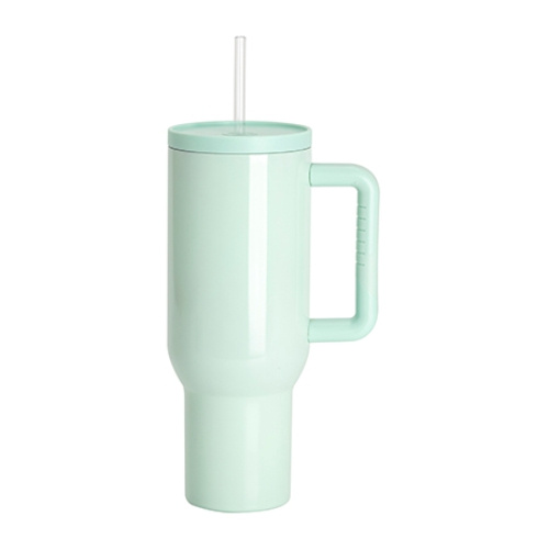 Tazza da viaggio in acciaio inox da 1200 ml con manico e cannuccia - menta
