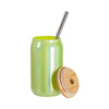 Un bicchiere da 400 ml con cannuccia e coperchio in bambù per sublimazione - glitter verde