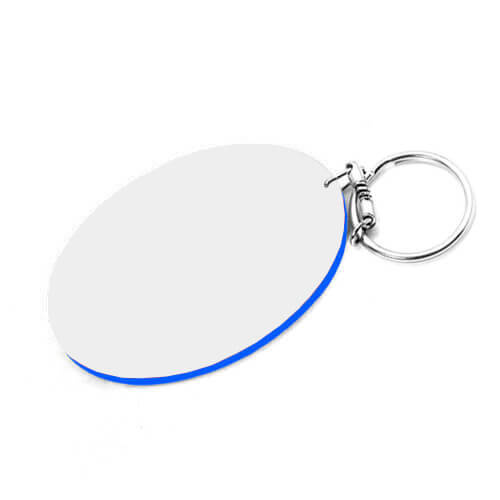 Portachiavi in Plastica Ovale 80 x 55 mm Bianco con Bordo Blu Sublimazione Trasferimento termico