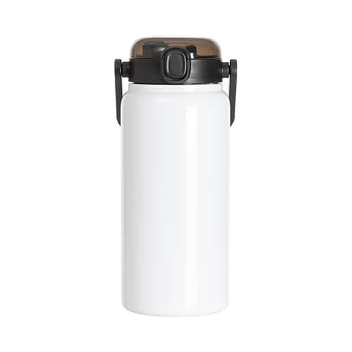 Bottiglia da viaggio in acciaio inox da 1250 ml con manico a sublimazione - bianco