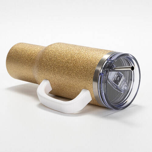 Tazza in acciaio inox broccato da 1200 ml con coperchio e cannuccia per sublimazione - oro