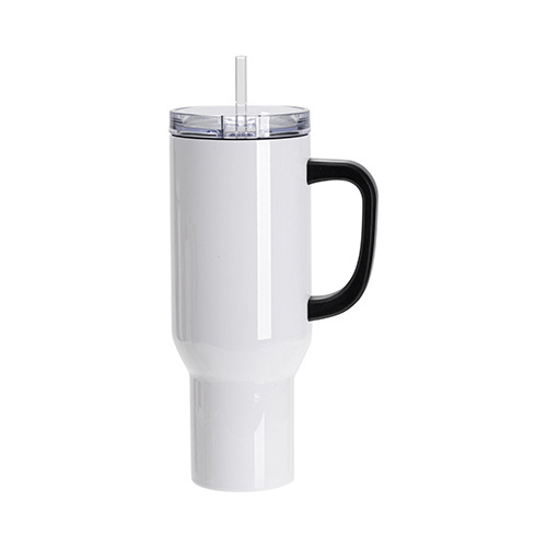 Tazza da viaggio in acciaio inox da 1200 ml con manico nero per sublimazione - bianco
