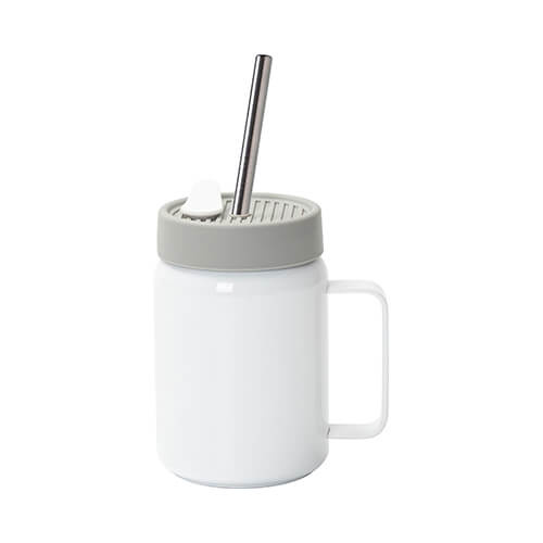 Mug in acciaio da 480 ml con manico e coperchio in silicone grigio per sublimazione
