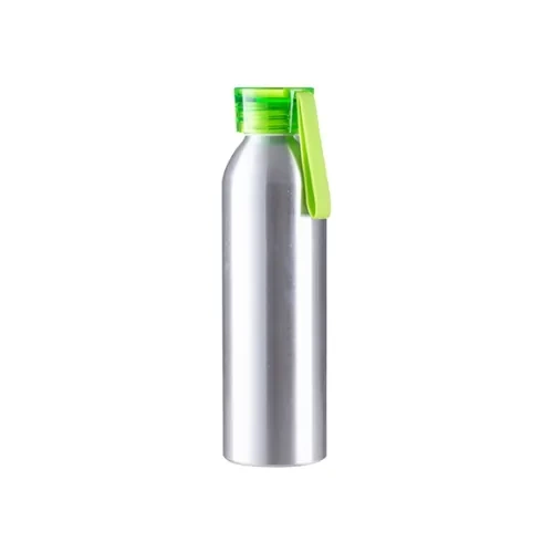 Bottiglia sportiva in alluminio 650ml argento con tappo verde chiaro e striscia sublimatica