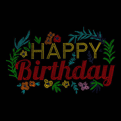 Foglio con zirconi per trasferimento termico - Happy Birthday