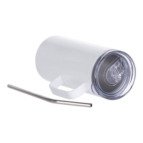 Bicchiere da 480 ml con manico e cannuccia per sublimazione - bianco