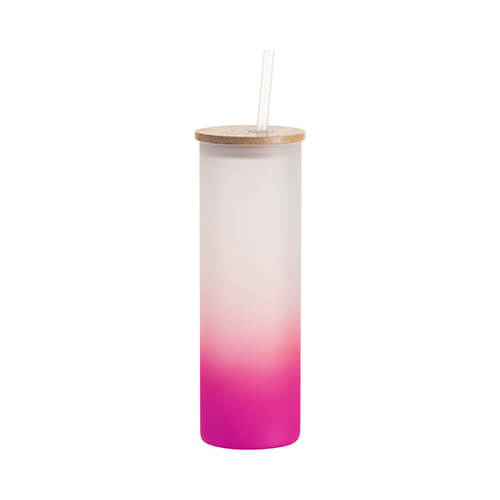 Una tazza glassata da 600 ml con un coperchio in bambù e una cannuccia per la sublimazione - sfumatura viola
