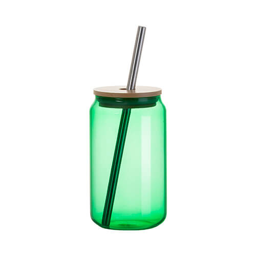 Vetro da 400 ml con cannuccia e coperchio in bambù per sublimazione - verde