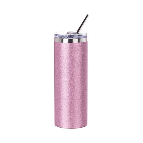Tazza da 600 ml con cannuccia per sublimazione - glitter Rosa