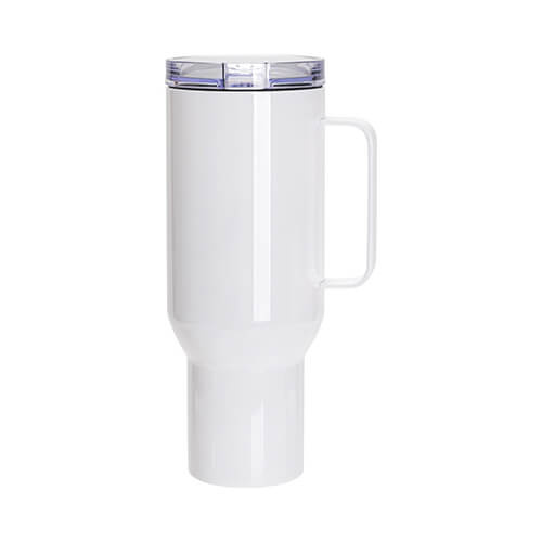 Tazza da viaggio in acciaio inox da 1200 ml con coperchio e cannuccia per sublimazione - bianco