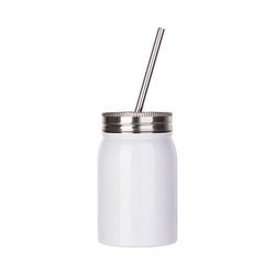 Mason Jar Tazza da 500 ml con cannuccia per sublimazione - bianco