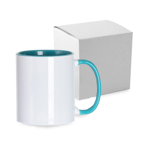 Tazza FUNNY turchese JS con rivestimento per sublimazione con scatola di cartone