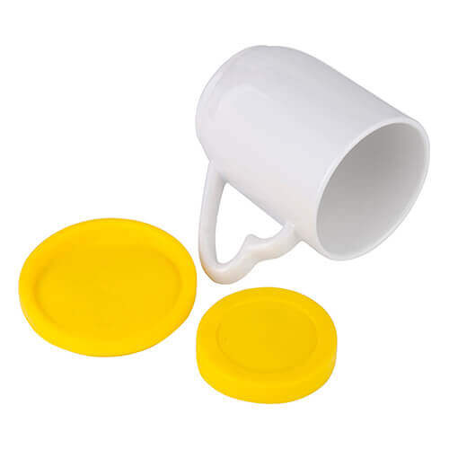Tazza 360 ml con coperchio e sottobicchiere giallo Sublimazione Termostampa