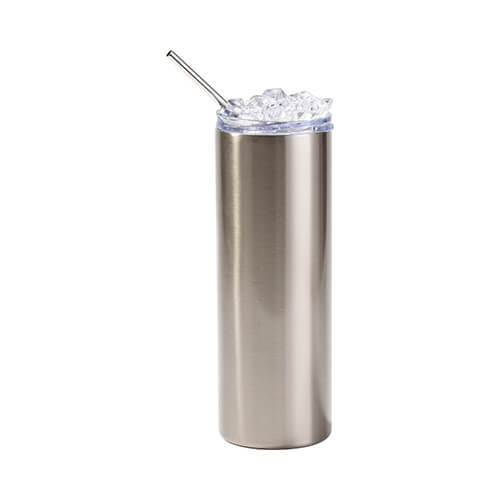 Tazza da 600 ml con cannuccia per sublimazione - argento, coperchio con ghiaccio artificiale