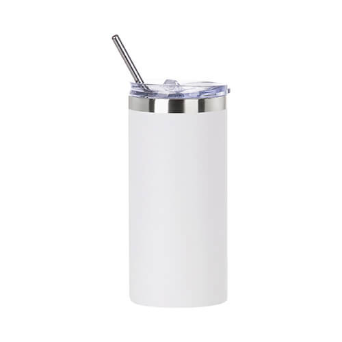 Bicchiere in acciaio inox da 480 ml con cannuccia per sublimazione - bianco opaco