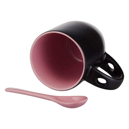 Tazza magico con cucchiaino Sublimazione Termostampa nero opaco con l’interno rosa