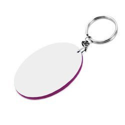 Portachiavi in Plastica Ovale 68 x 48 mm Bianco con Bordo Viola Sublimazione Trasferimento termico
