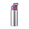 Borraccia in alluminio 650 ml argento con tappo a vite con inserto rosa per sublimazione