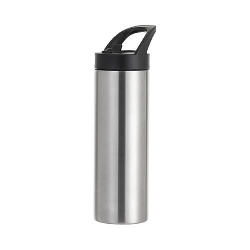 Borraccia - Bottiglia per bevande da 600 ml con coperchio con manico per sublimazione - argento