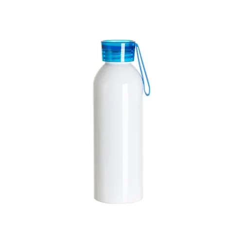 Bottiglia sportiva in alluminio bianco da 750 ml con tappo blu e striscia sublimatica