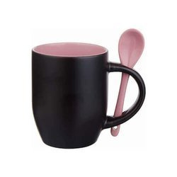Tazza magico con cucchiaino Sublimazione Termostampa nero opaco con l’interno rosa 