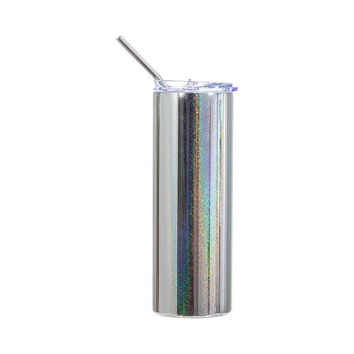 Tazza da 600 ml con cannuccia per sublimazione - argento metallizzato con glitter