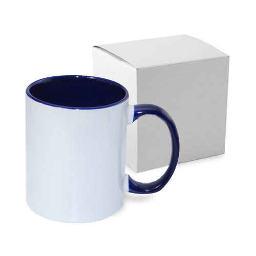 Tazza 330 ml ECO FUNNY con interno e manico blu scuro con la scatola Sublimazione Termostampa