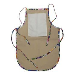 Grembiule per bambini arrotondato con tasca per stampa – di colore beige con bordino colorato - fiori slavi bianchi