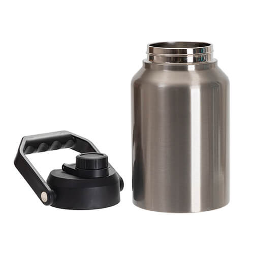 Bottiglia da viaggio in acciaio inox da 2000 ml con manico a sublimazione - argento