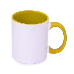 Tazza 330 ml ECO FUNNY con interno e manico giallo-dorato Sublimazione Termostampa