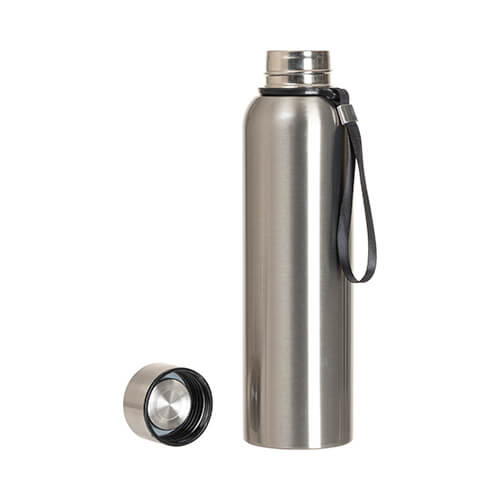 Bottiglia da 800 ml in acciaio inox con manico in corda - argento