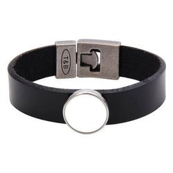 Bracciale in pelle con cerchio per stampa sublimatica col. nero