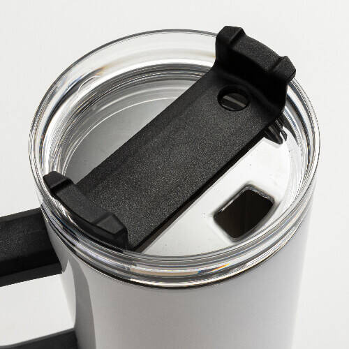 Tazza da viaggio in acciaio inox da 1200 ml con coperchio e cannuccia con orecchio nero per sublimazione - bianco