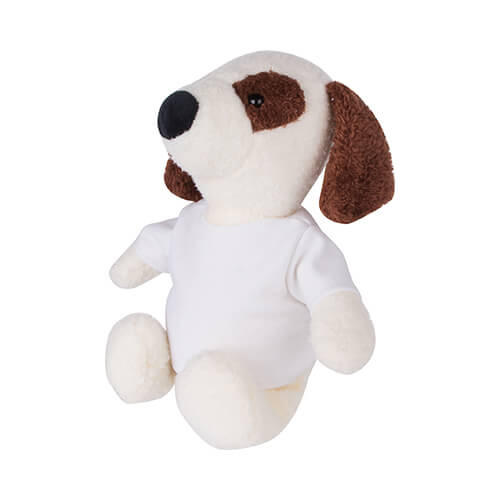 Cane di peluche 22 cm con maglietta per stampa a sublimazione - bianco con orecchie marroni