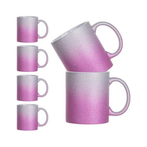 Set di 6 tazze in ceramica da 330 ml stampabili con glitter - argento-rosa