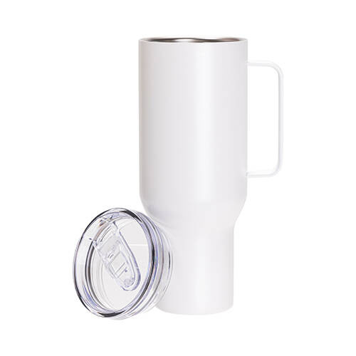 Tazza da viaggio in acciaio inox da 1200 ml con coperchio e cannuccia per sublimazione - bianco