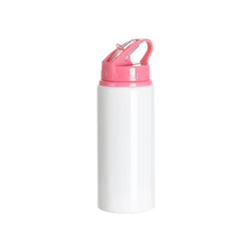 Bottiglia in alluminio con boccaglio 600ml bianca con tappo rosa e supporto per la sublimazione