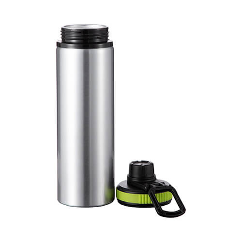 Borraccia in alluminio argento da 850 ml con tappo a vite con inserto verde per sublimazione
