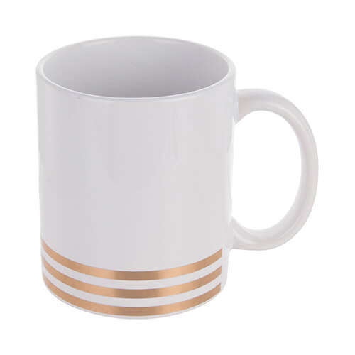 Tazza da 330 ml con tre strisce dorate per sublimazione
