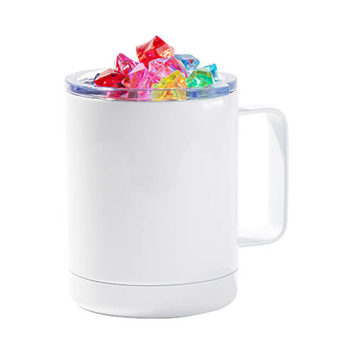 Tazza da caffè da 300 ml per sublimazione - bianca, coperchio con ghiaccio colorato artificiale