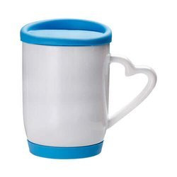 Tazza 360 ml con coperchio e sottobicchiere celeste Sublimazione Termostampa