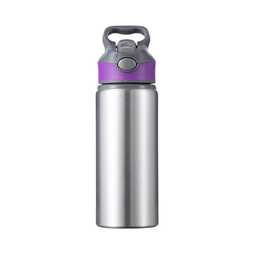 Borraccia in alluminio 650 ml argento con tappo a vite con inserto Viola per sublimazione