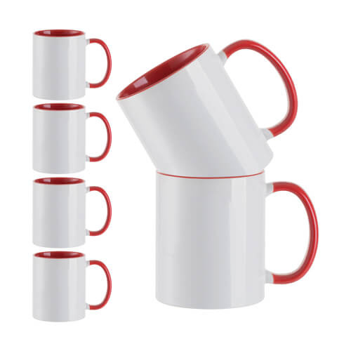 Set di 6 bicchieri A+ da 330 ml con interno rosso e manico per sublimazione