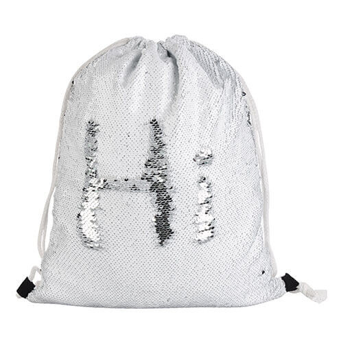 Sacca da portare in spalla 36 x 45 cm con paillettes per la sublimazione - bianca