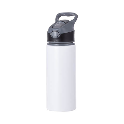 Borraccia in alluminio bianco da 650 ml con tappo a vite con inserto nero per la sublimazione