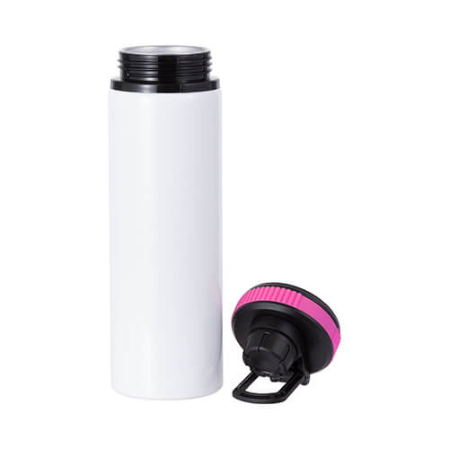 Borraccia in alluminio bianco da 850 ml con tappo a vite con inserto rosa per sublimazione