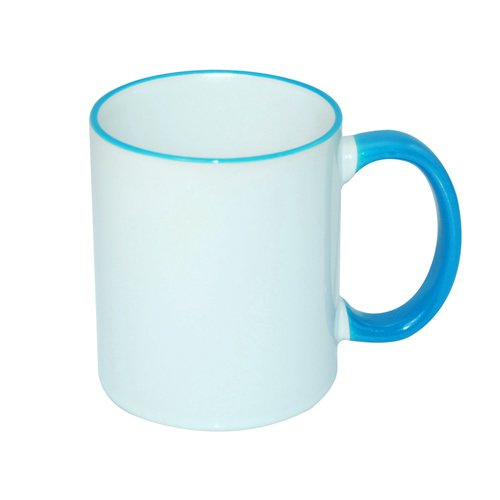 Tazza 330 ml con il manico celeste JS Coating Sublimazione Termostampa