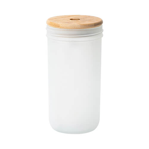 Tazza in vetro Mason Jar da 650 ml con tappo a vite in bambù per sublimazione
